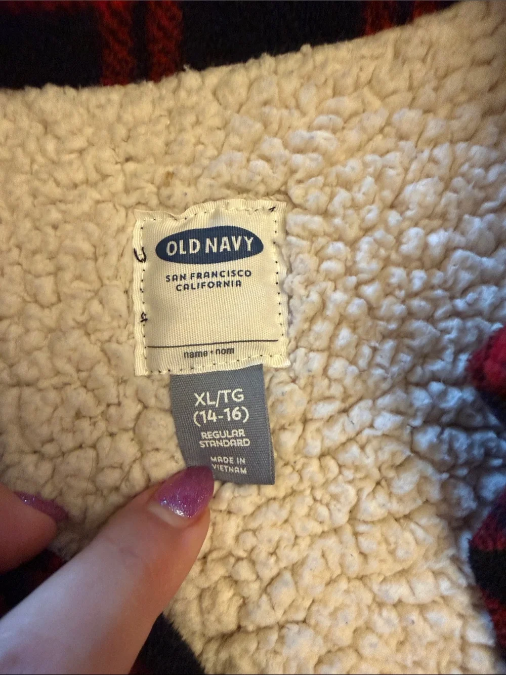 Old Navy Red and Black Plaid Sherpa-Lined Fleece Jacket